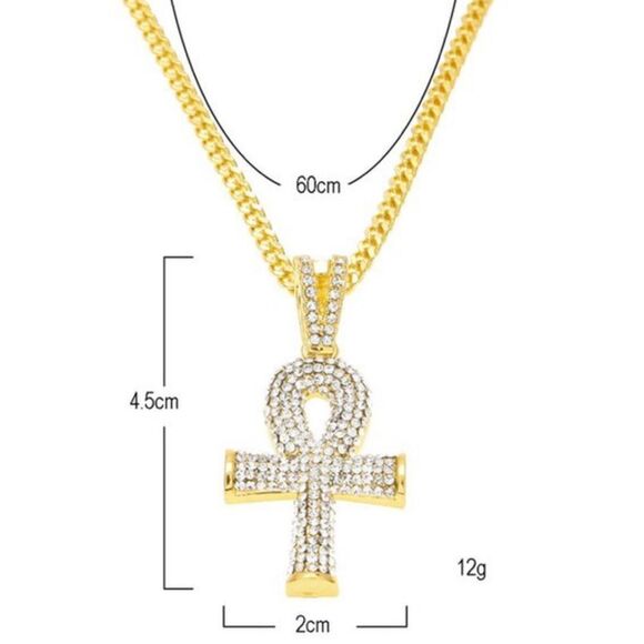 💝 18k Gold Necklaces with Red Ruby Gemstone and Iced Out Gold Cross Pendant - Picture 3 of 6